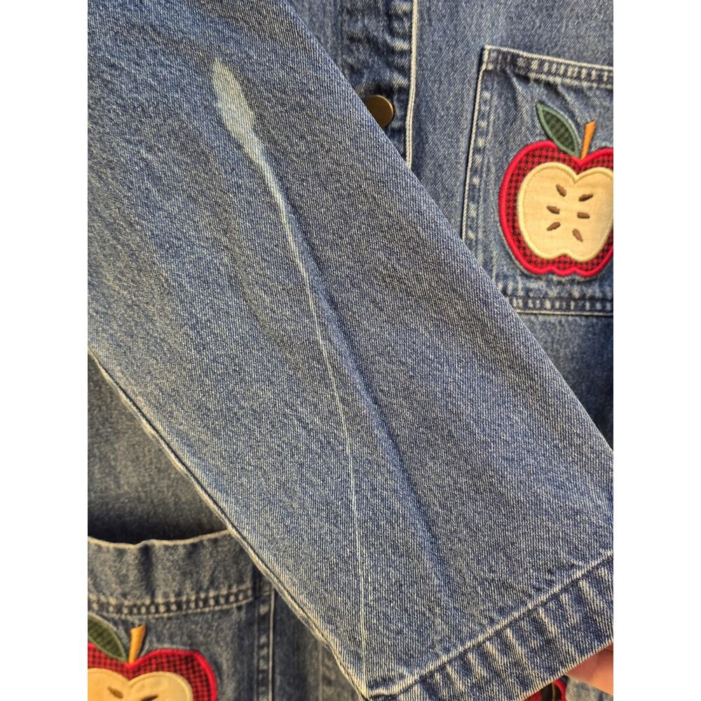 Vintage Mandal Bay Women's Size Medium Apple Embroidered Denim Jacket Cotton 90s - Picture 10 of 16